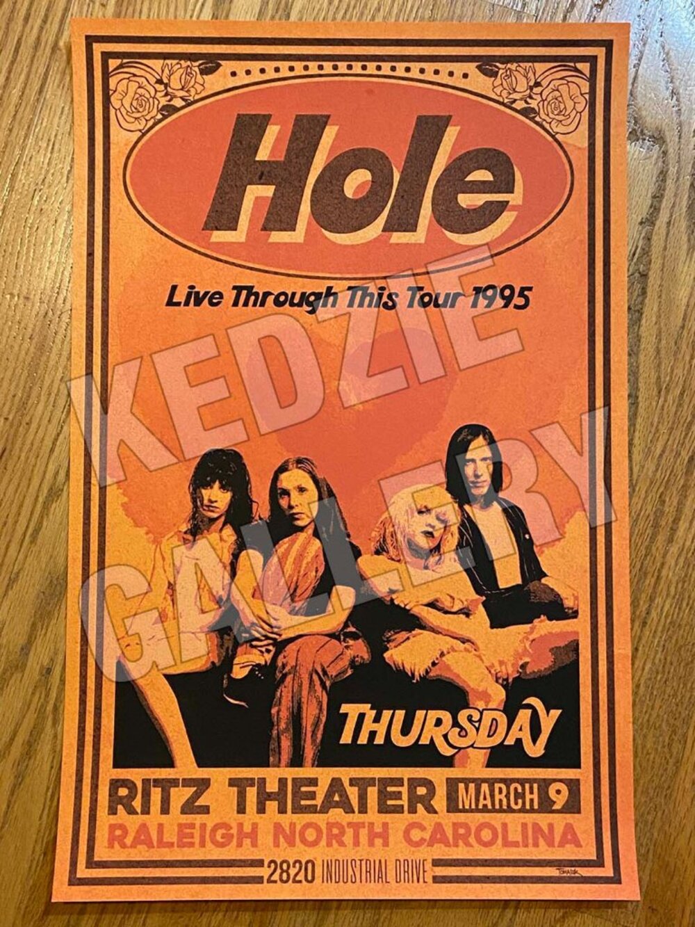 Hole March 9 1995 Raleigh NC - Courtney Love Live Through This Tour Promo Poster